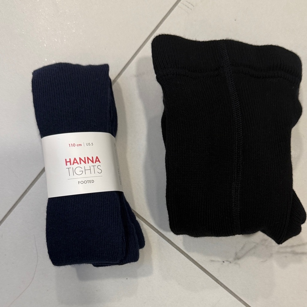 Hanna Andersson Kids Black and Blue Footed Tights